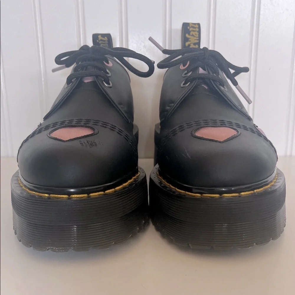 Dr. Martens 1461 Quad Heart Platform Shoes with Pink Heart Accents